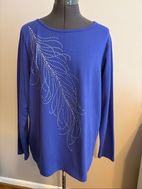 Women’s Royal Blue Long-Sleeve Embellished Top